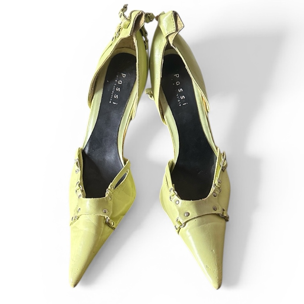 Lime Green Pointed-Toe Studded Slingback Heels US9